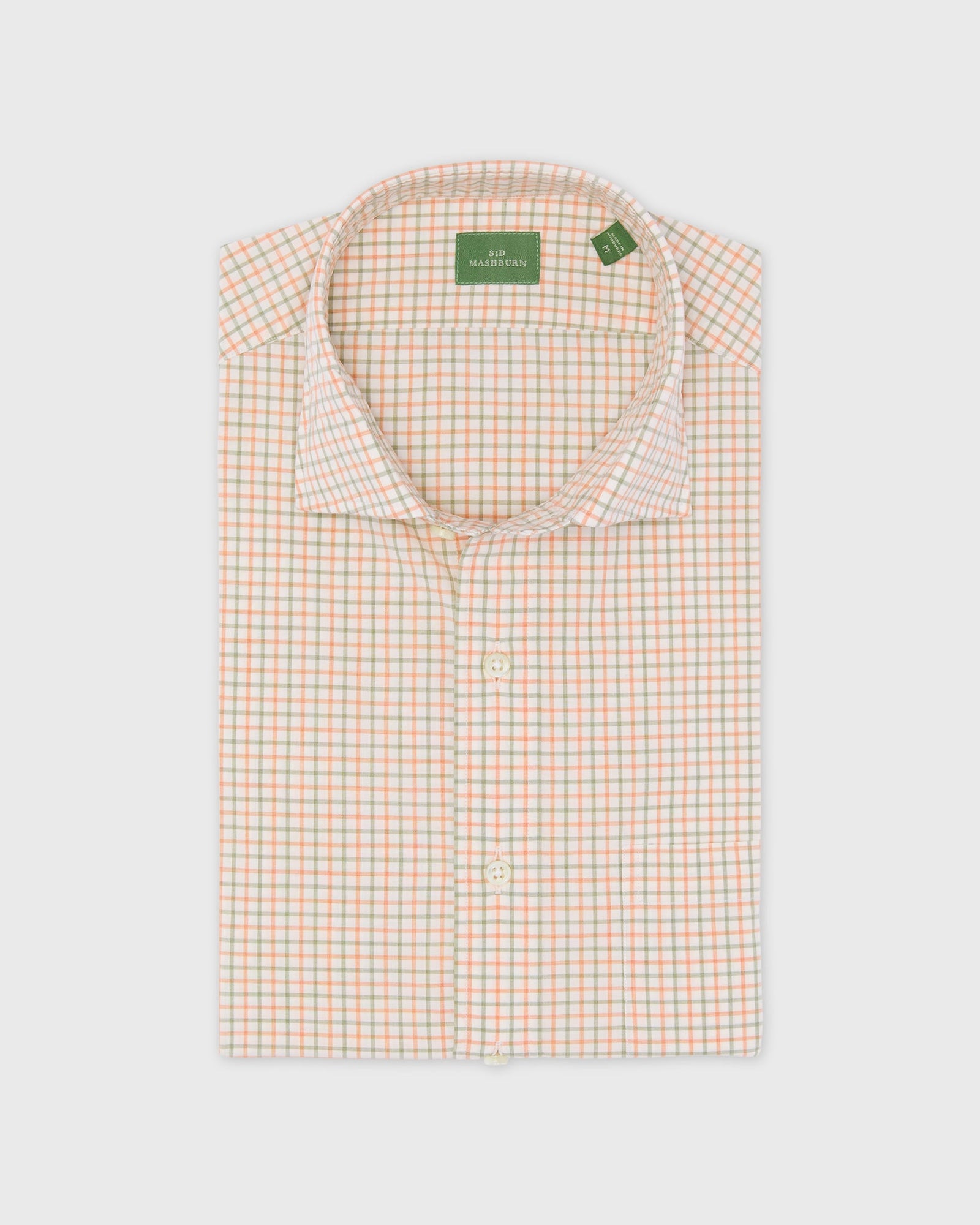 Spread Collar Sport Shirt In Peach Bone Tattersall Poplin
