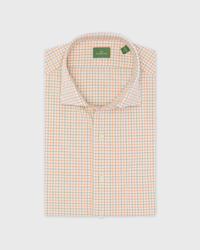 Spread Collar Sport Shirt In Peach Bone Tattersall Poplin