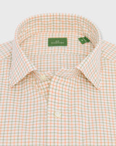 Spread Collar Sport Shirt In Peach Bone Tattersall Poplin