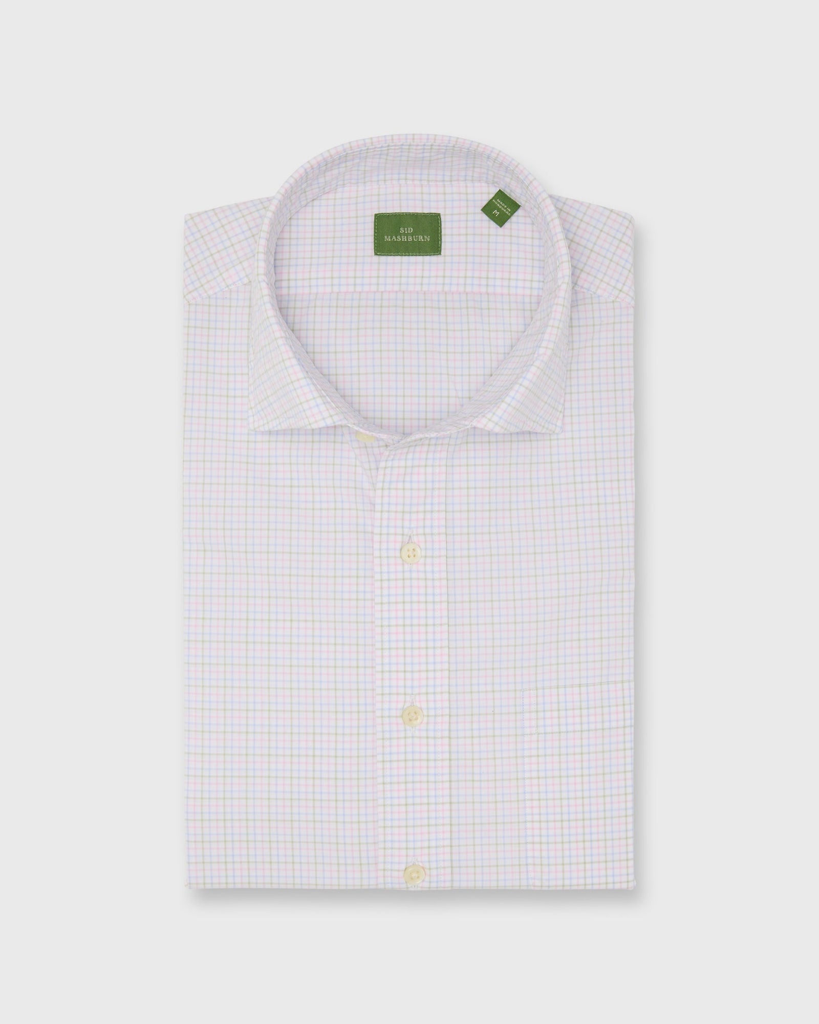 Spread Collar Sport Shirt In Pink Sky Green Tattersall Poplin
