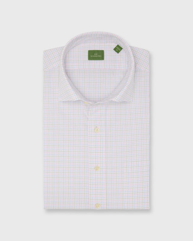 Spread Collar Sport Shirt in Pink/Sky/Green Tattersall Poplin