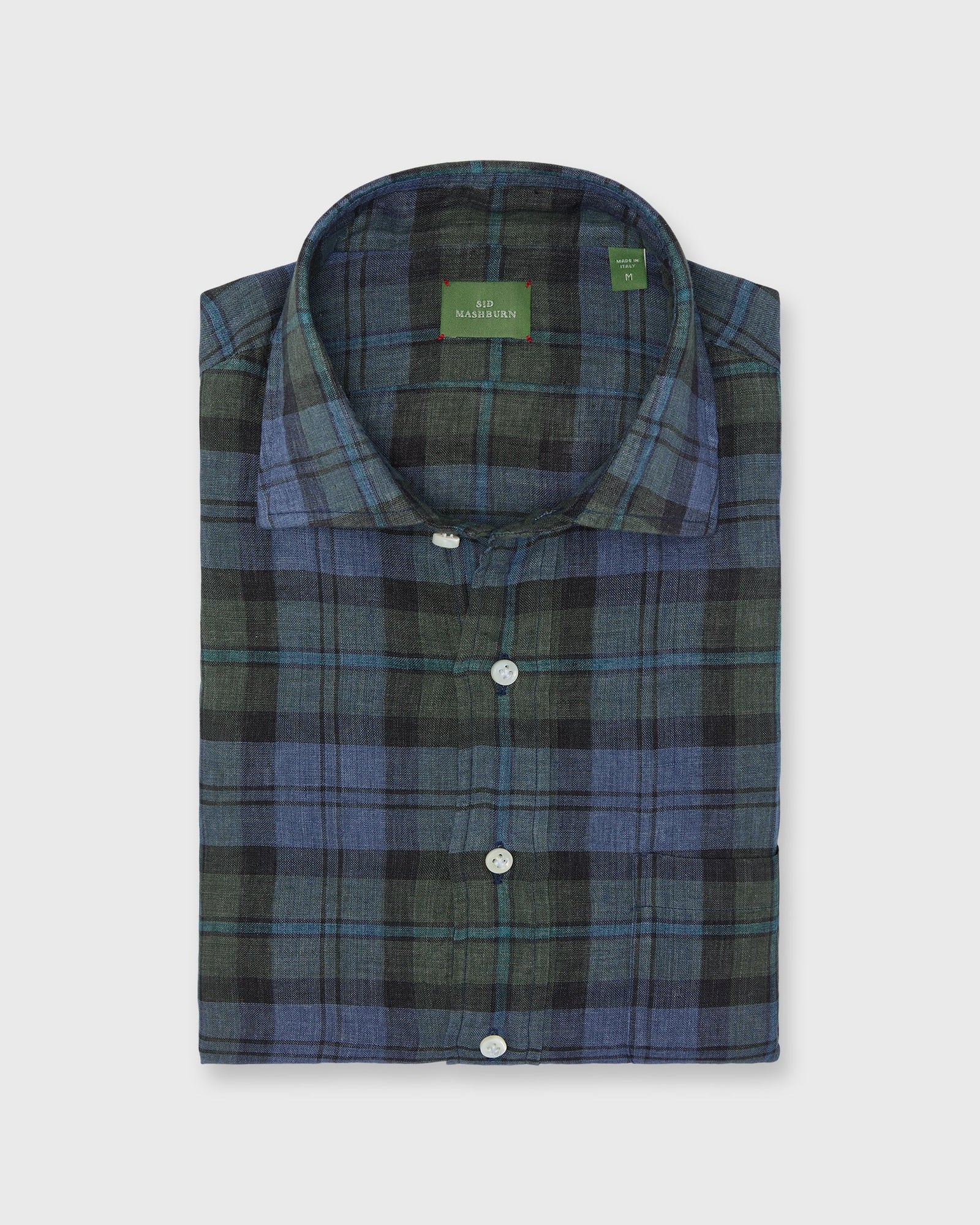 Otto Handmade Sport Shirt In Olive Lovat Plaid Linen