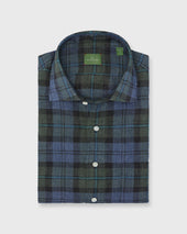 Otto Handmade Sport Shirt In Olive Lovat Plaid Linen