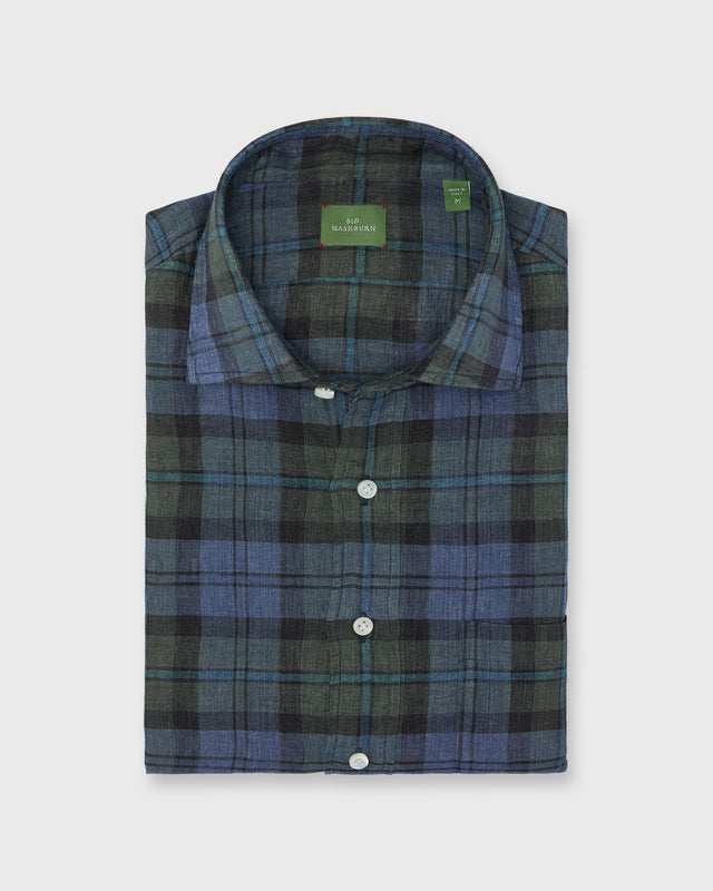 Otto Handmade Sport Shirt In Olive Lovat Plaid Linen