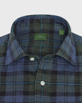 Otto Handmade Sport Shirt In Olive Lovat Plaid Linen