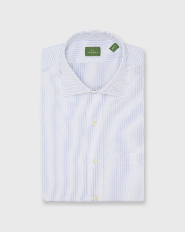 Spread Collar Dress Shirt in Blue Multi Stripe Poplin