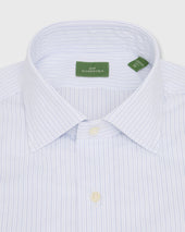 Spread Collar Dress Shirt In Blue Stripe Poplin