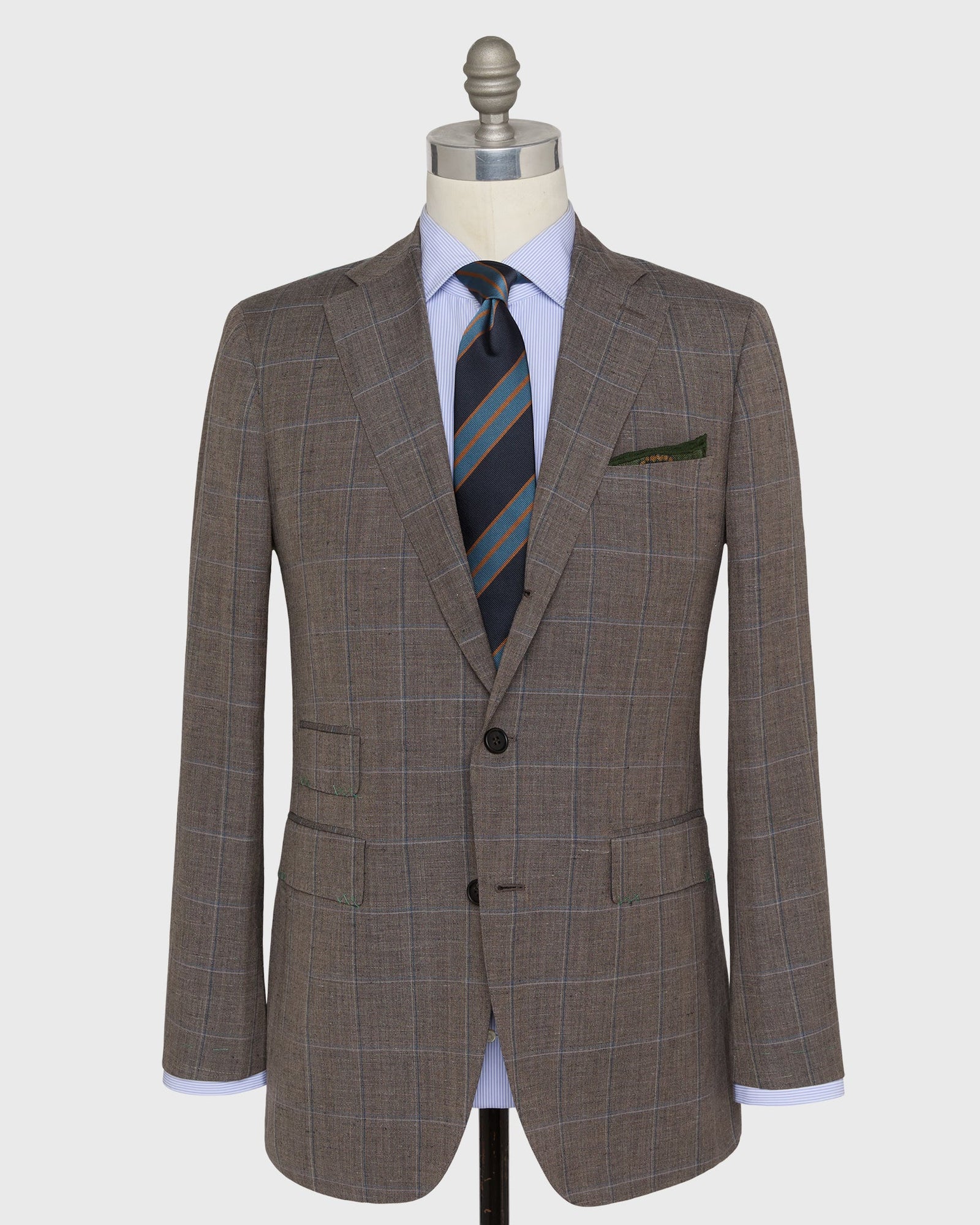 Virgil No 3 Suit In Mocha Blue Bone Windowpane Plainweave