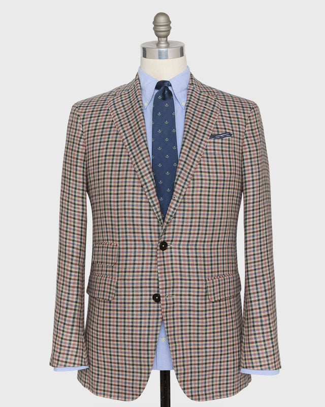 Virgil No 2 Jacket In Oat Blue Pink Check Hopsack