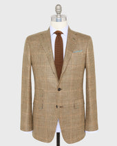 Virgil No 4 Jacket In Wheat Chocolate Coral Glen Plaid Hopsack