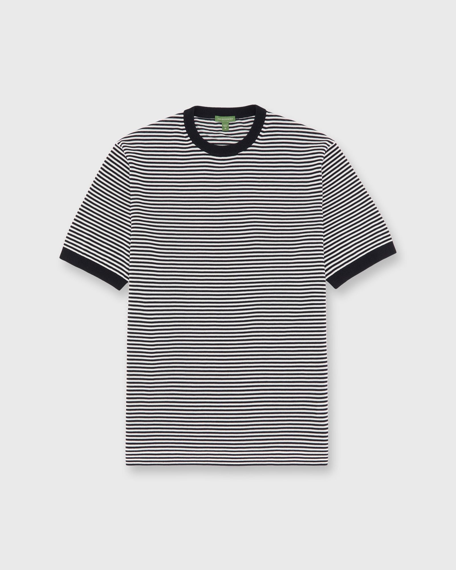 Short-Sleeved Crewneck Sweater in Navy/Chalk Stripe Cotton