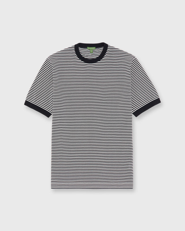 Short-Sleeved Crewneck Sweater in Navy/Chalk Stripe Cotton