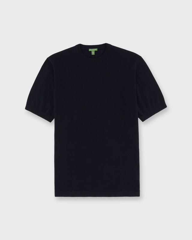 Short-Sleeved Crewneck Sweater in Navy Ice Cotton