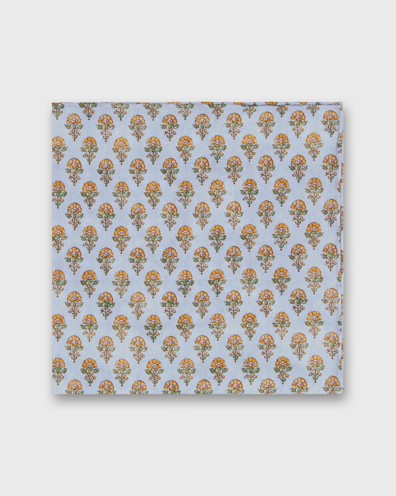 Cotton Print Pocket Square in French Blue/Tangerine Floral Printed Poplin