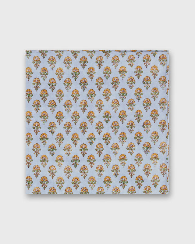 Cotton Print Pocket Square in French Blue/Tangerine Floral Printed Poplin