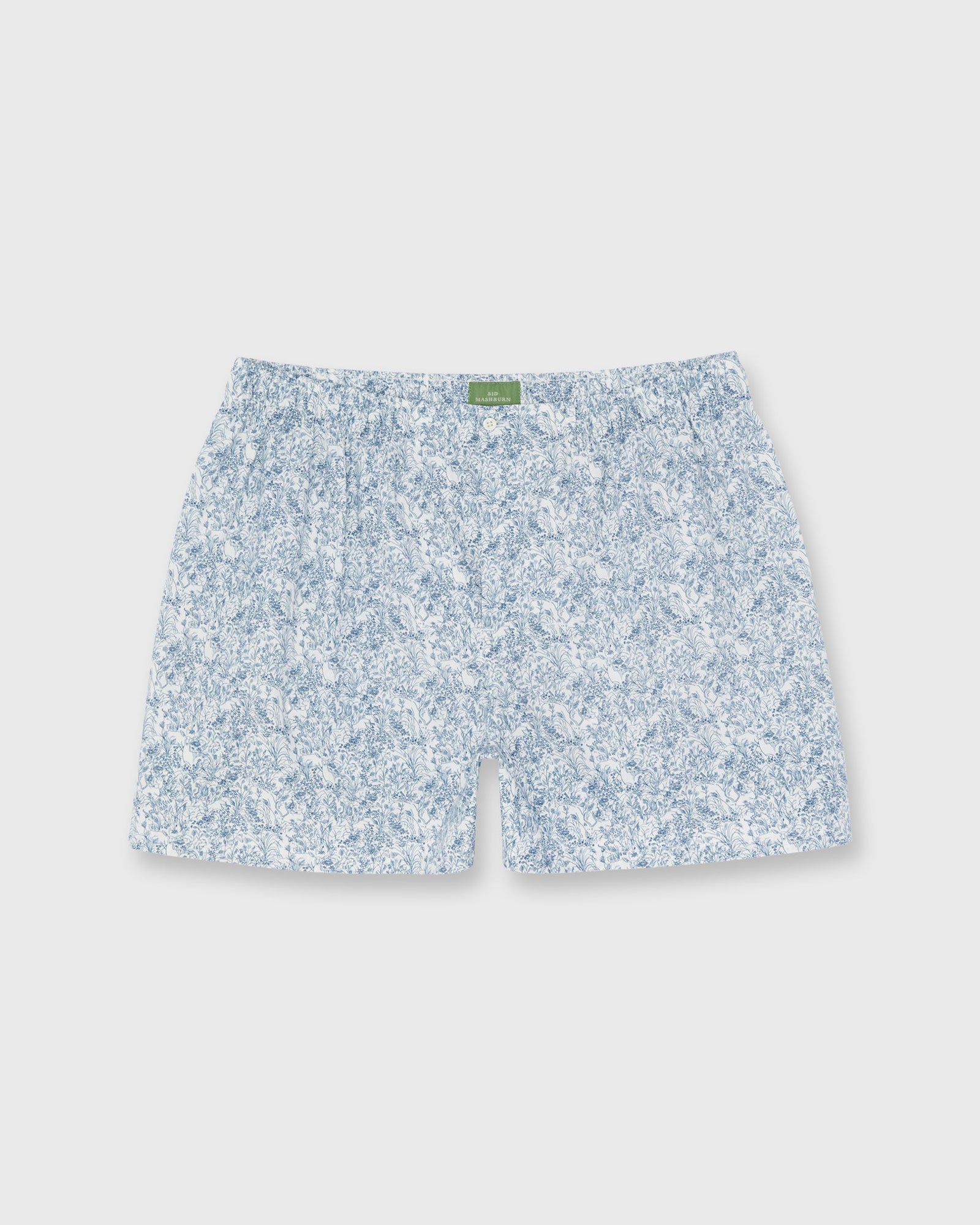 Button-Front Boxer Short in White/Navy Wild Woodland Liberty Fabric
