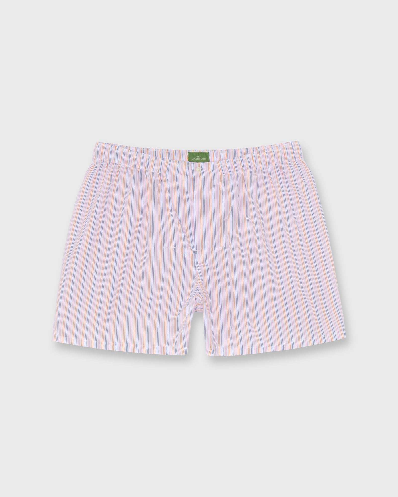 Button-Front Boxer Short in Navy/Orange/Pink Stripe Poplin