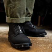 Black Greasy 8 Eye Derby Boot & Zip Guard