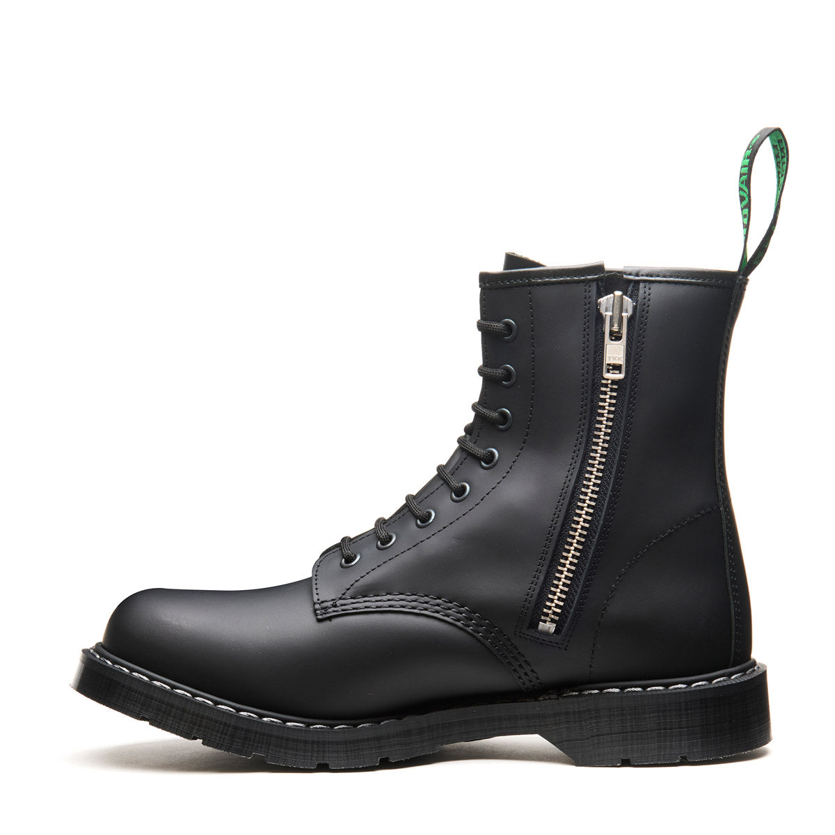 Black Greasy 8 Eye Zip Derby Boot