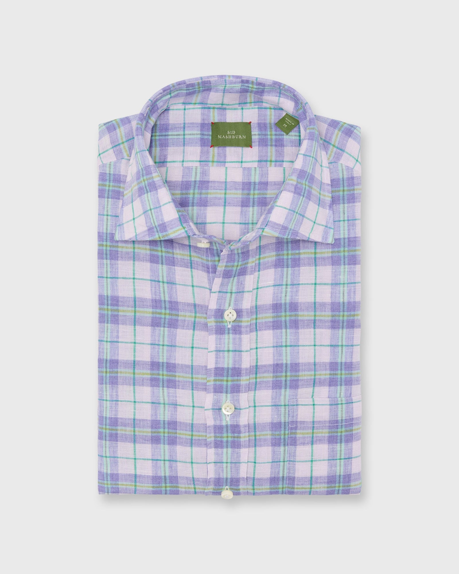 Otto Handmade Sport Shirt In Blue Green Plaid Linen