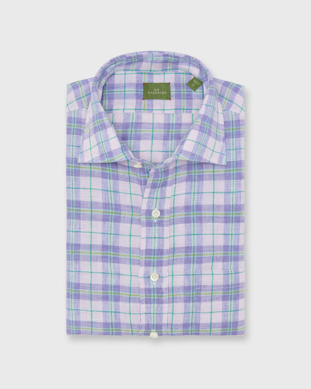 Otto Handmade Sport Shirt in Lavender/Blue/Green Plaid Linen