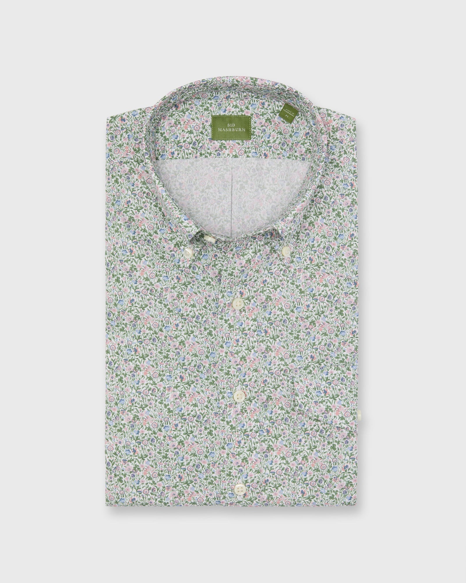 Short Sleeved Button Down Sport Shirt In Pink Lavender Multi Agnes Meadow Liberty Fabric