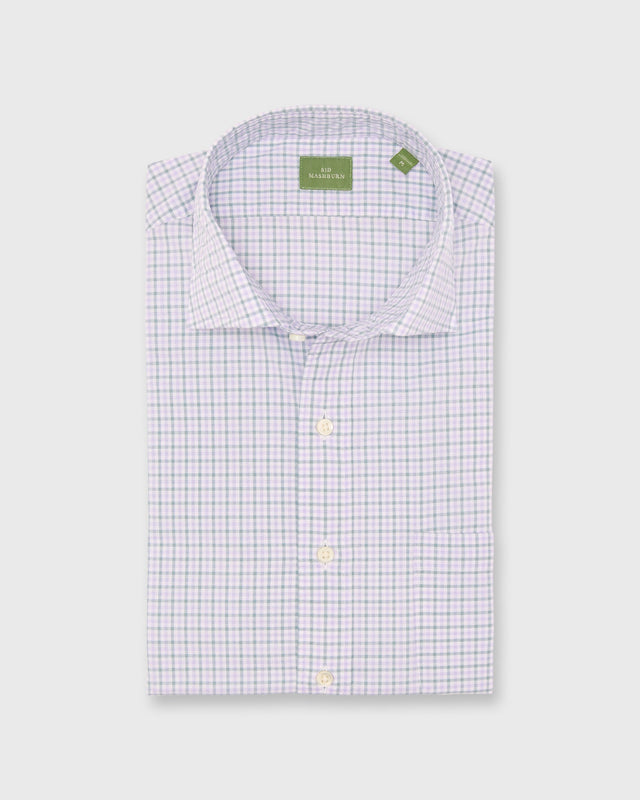 Spread Collar Sport Shirt in Sage/Lavender/Sky Check Poplin