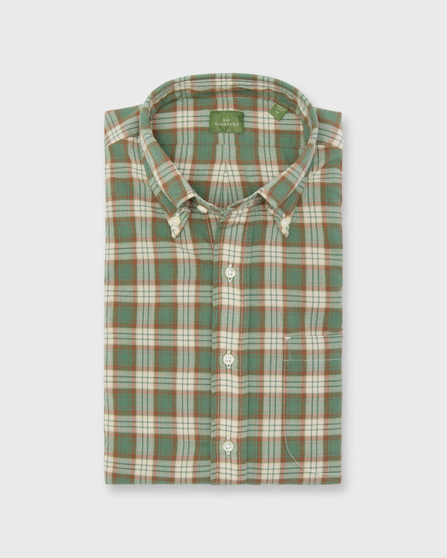 Button-Down Sport Shirt in Green/Brown/Bone Madras