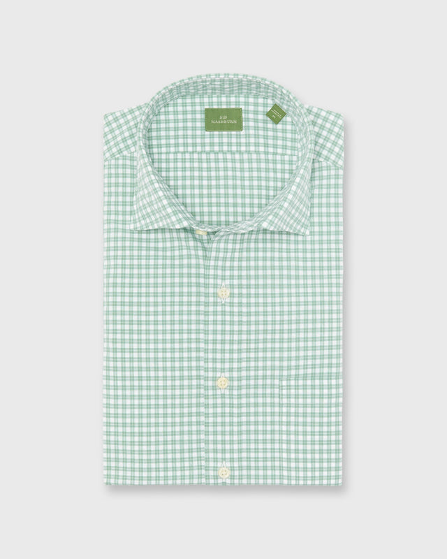 Spread Collar Sport Shirt in White/Sage Check Poplin