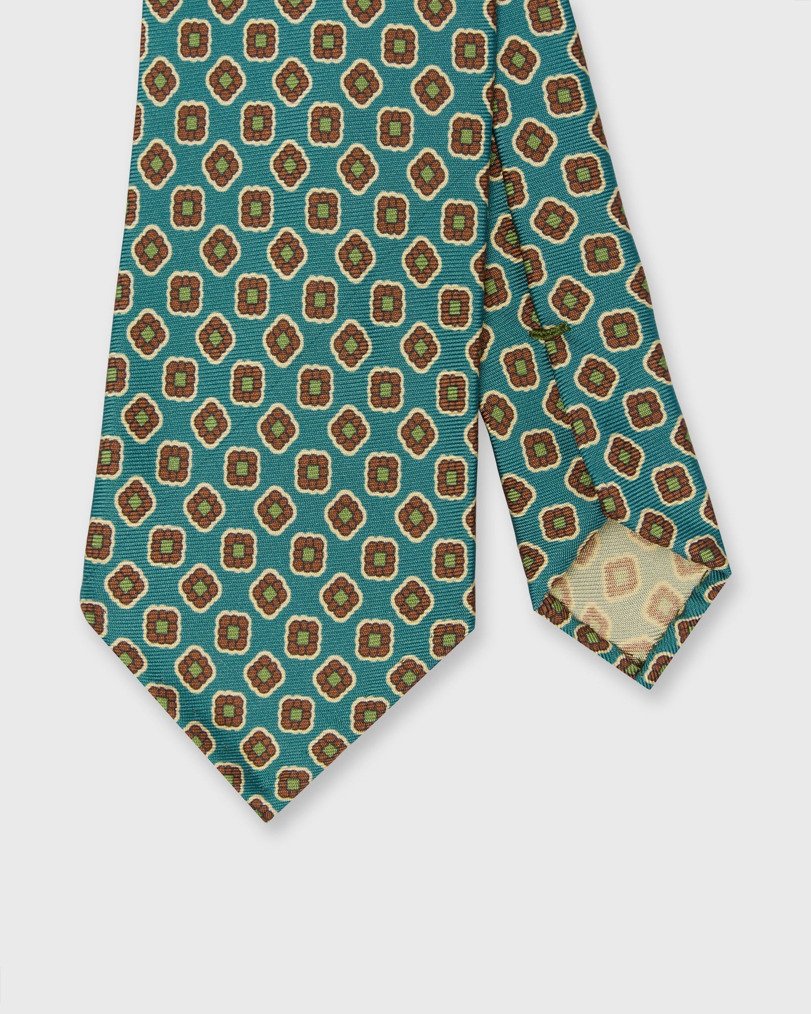 Silk Print Tie In Delph Green Merlot Foulard