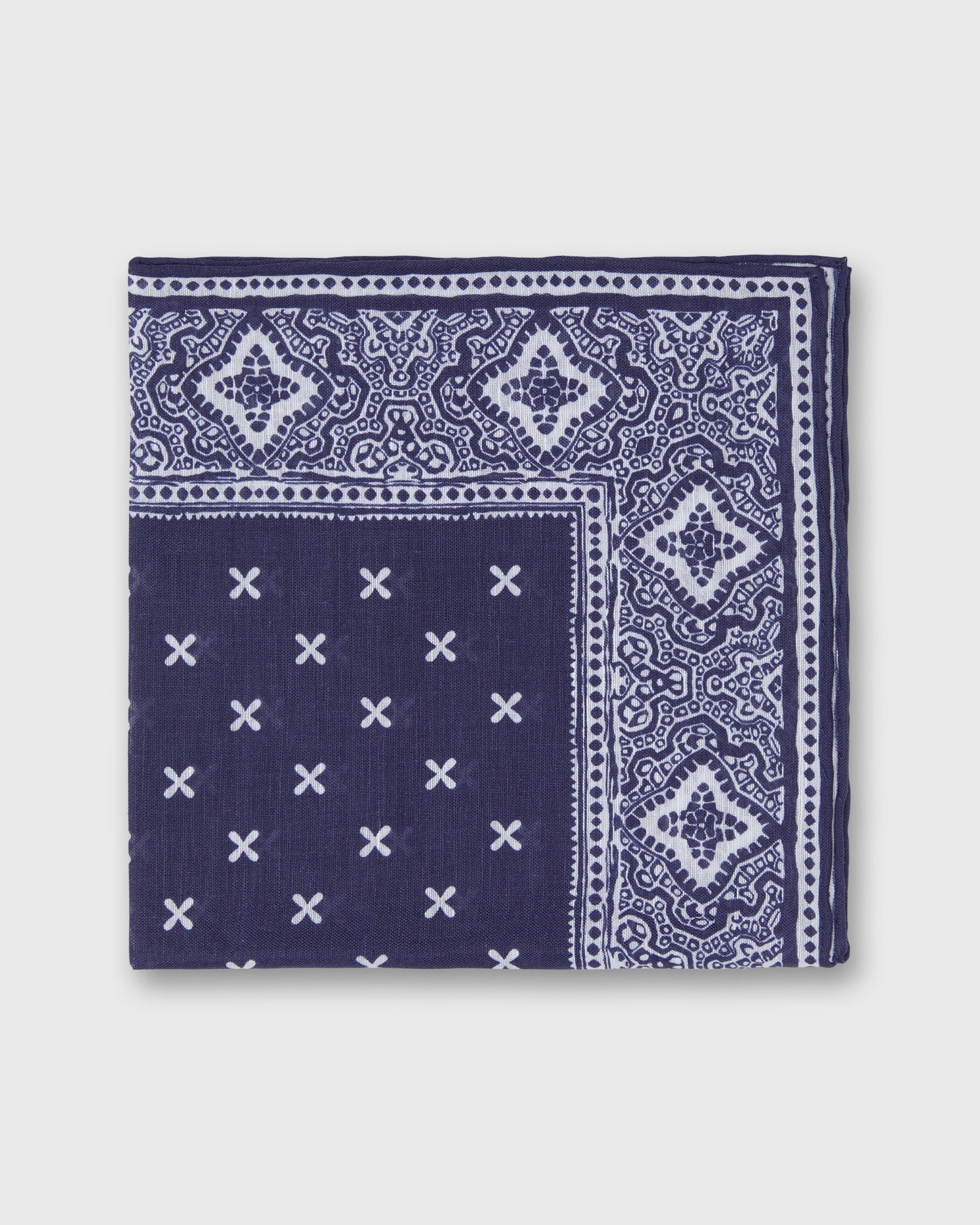 Linen Cotton Print Pocket Square In Bone Paisley Bandana
