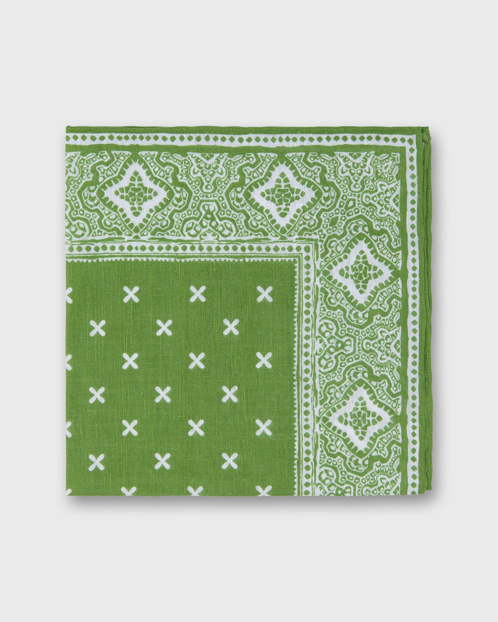 Linen Cotton Print Pocket Square In Spring Bone Paisley Bandana
