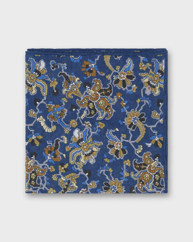 Linen Cotton Print Pocket Square In Umber Jacobean Floral