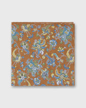 Linen Cotton Print Pocket Square In Sky Jacobean Floral