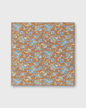 Linen Cotton Print Pocket Square In Sky Jacobean Floral