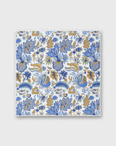Linen Cotton Print Pocket Square In Chalk Navy Botanical