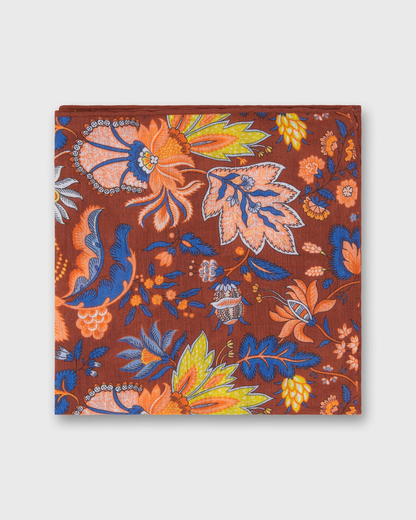 Linen Cotton Print Pocket Square In Lovat Botanical