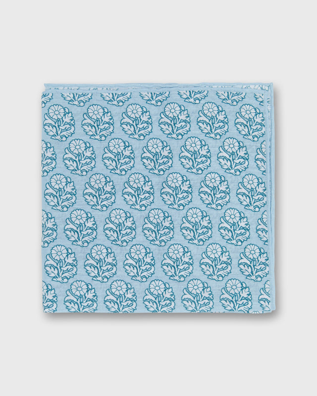 Linen/Cotton Print Pocket Square in Seafoam/Bone Flower