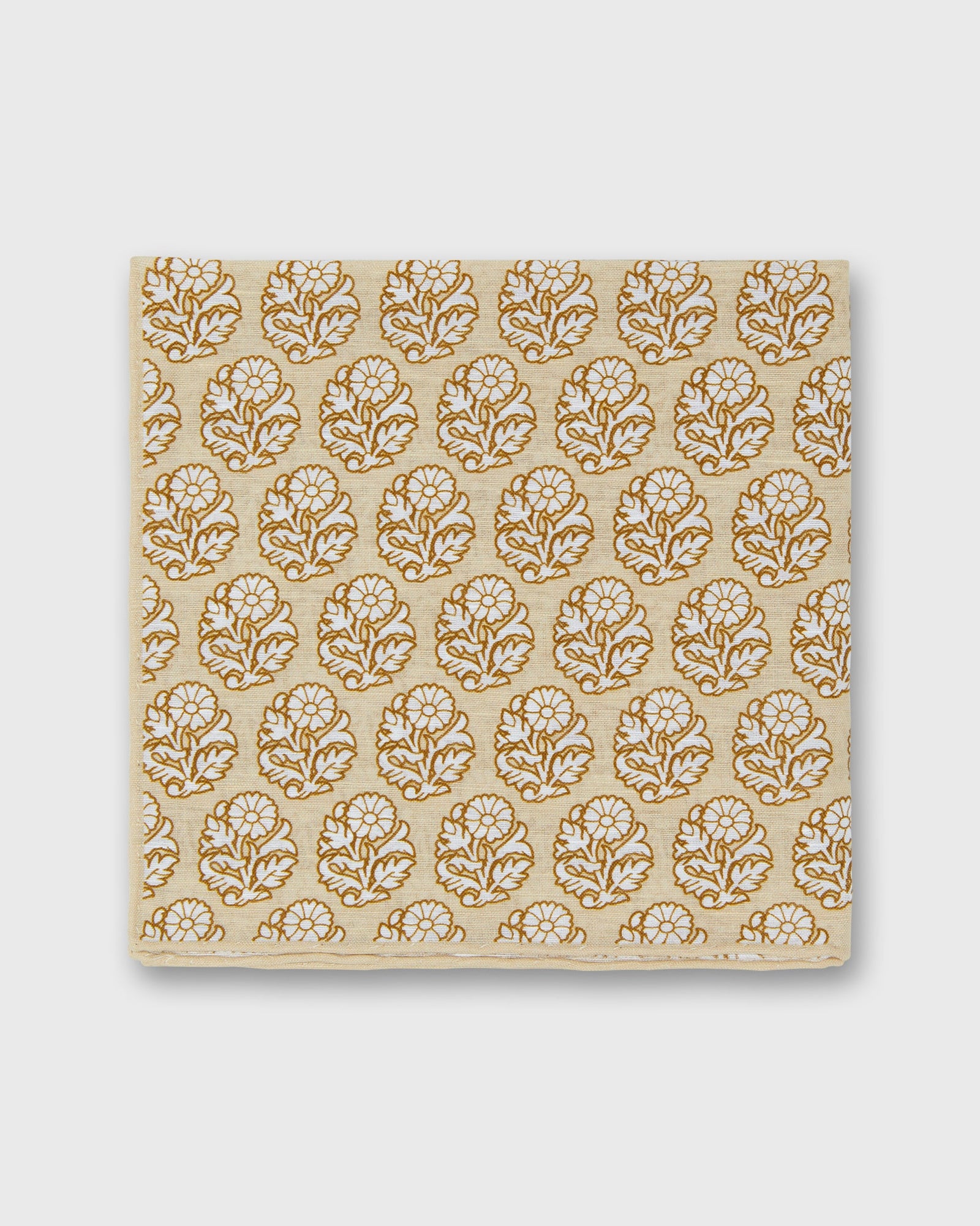 Linen Cotton Print Pocket Square In Bone Flower