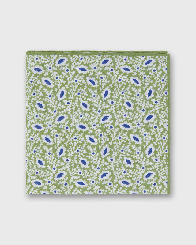 Linen Cotton Print Pocket Square In Spring Chalk Navy Floral