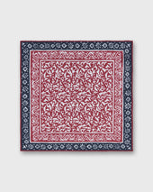 Linen Cotton Print Pocket Square In Red Navy Abstract