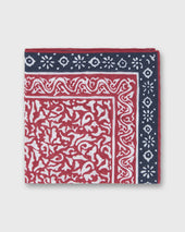Linen Cotton Print Pocket Square In Red Navy Abstract