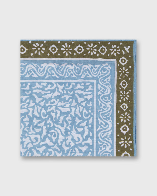 Linen Cotton Print Pocket Square In Olive Abstract