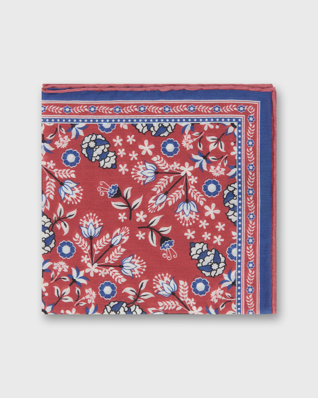Hand-Rolled Silk/Cotton Print Pocket Square in Pink/Harbour/Chalk Floral
