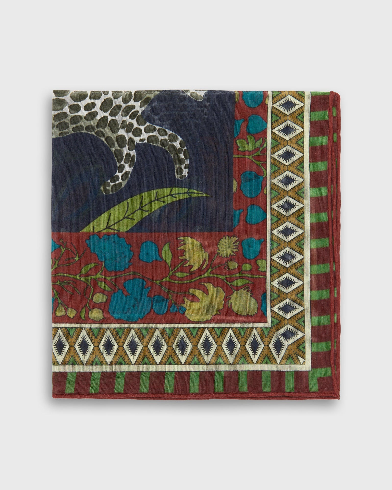 Hand Rolled Cotton Print Pocket Square In Berry Leopard