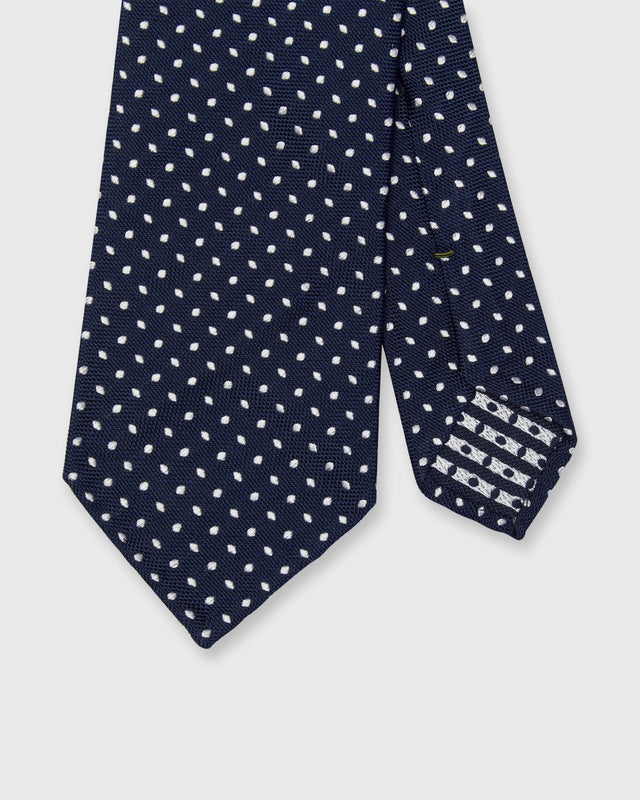Silk Woven Tie in Navy/Fog Pin Dot
