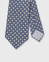 Silk/Linen Print Tie in Air Force/Goldenrod Medallion