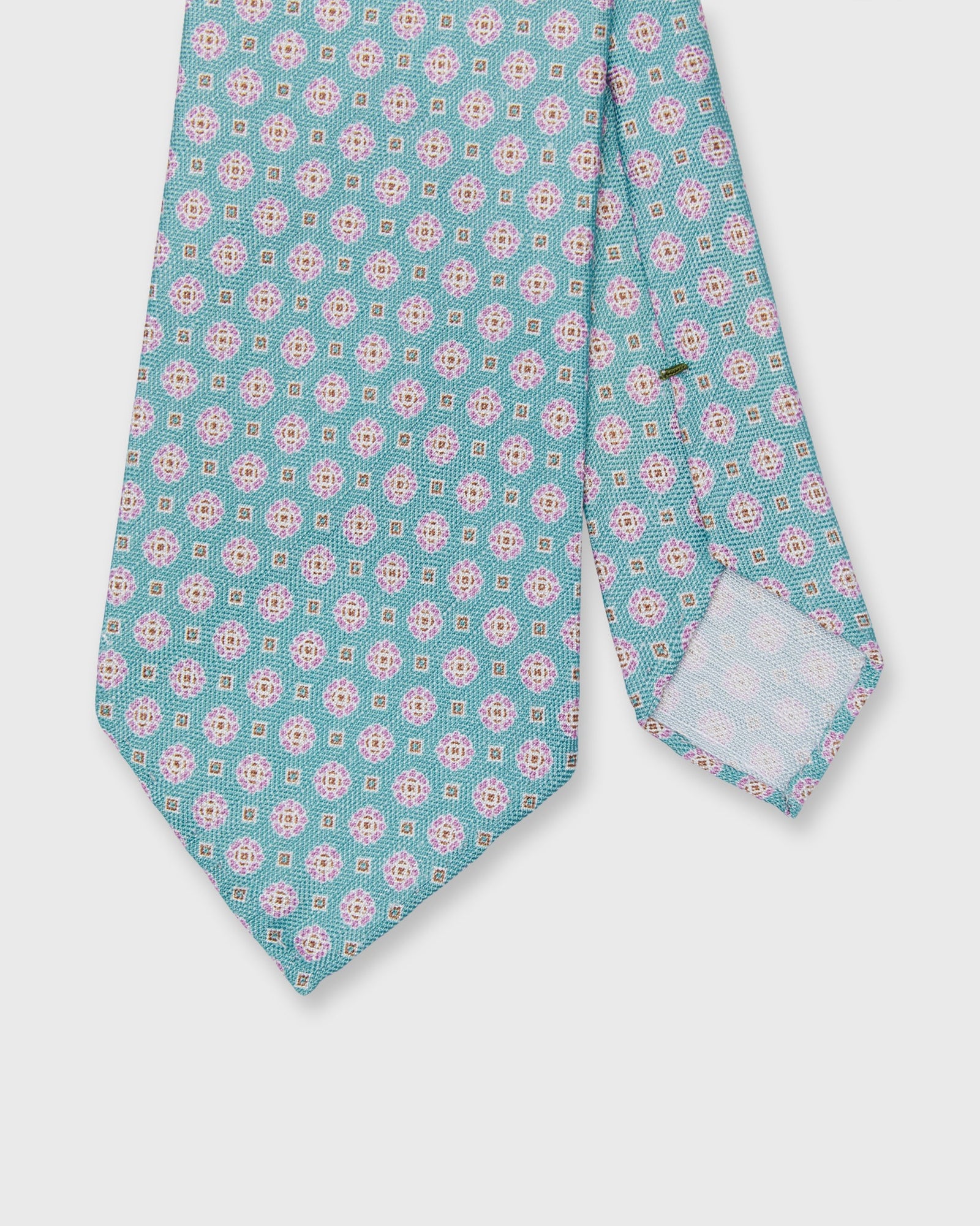 Silk Linen Print Tie In Seafoam Pink Medallion