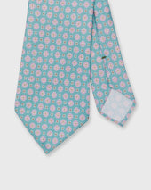 Silk/Linen Print Tie in Seafoam/Pink Medallion