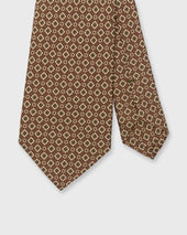 Silk Print Tie in Brown/Maize Medallion